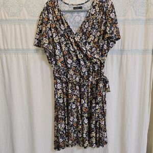 Mikarose Navy Floral Mini Faux Wrap Dress